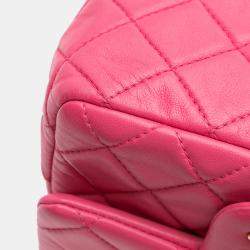 Pre Owned Chanel Pink Mini Square Classic Lambskin Pearl Crush Single Flap