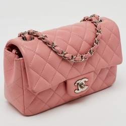 Pre Owned Chanel Pink Quilted Leather Mini Rectangle Classic Single Flap Bag