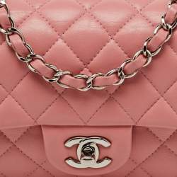 Pre Owned Chanel Pink Quilted Leather Mini Rectangle Classic Single Flap Bag