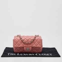 Pre Owned Chanel Pink Quilted Leather Mini Rectangle Classic Single Flap Bag
