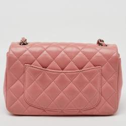 Pre Owned Chanel Pink Quilted Leather Mini Rectangle Classic Single Flap Bag