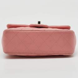 Pre Owned Chanel Pink Quilted Leather Mini Rectangle Classic Single Flap Bag