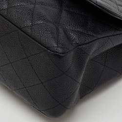 Pre Owned Chanel Black Quilted Caviar Leather Jumbo Classic Single Flap Bag