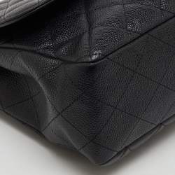 Pre Owned Chanel Black Quilted Caviar Leather Jumbo Classic Single Flap Bag