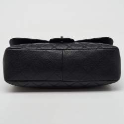 Pre Owned Chanel Black Quilted Caviar Leather Jumbo Classic Single Flap Bag