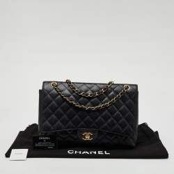 Pre Owned Chanel Black Quilted Caviar Leather Maxi Classic Single Flap Bag