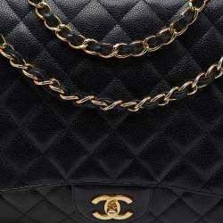 Pre Owned Chanel Black Quilted Caviar Leather Maxi Classic Single Flap Bag