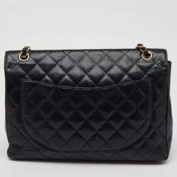Pre Owned Chanel Black Quilted Caviar Leather Maxi Classic Single Flap Bag