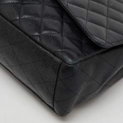 Pre Owned Chanel Black Quilted Caviar Leather Maxi Classic Single Flap Bag