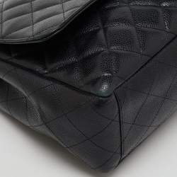 Pre Owned Chanel Black Quilted Caviar Leather Maxi Classic Single Flap Bag