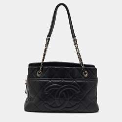 Chanel Black Quilted Caviar Soft Leather Medium Timeless Shopping Tote