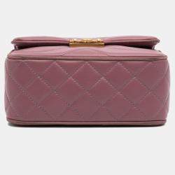 Pre Owned Chanel Pink Paris Seoul Mini Lambskin Pagoda Single Flap