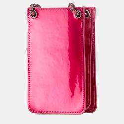 Pre Owned Chanel Pink CC Patent Phone Holder Crossbody