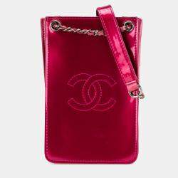 Pre Owned Chanel Pink CC Patent Phone Holder Crossbody
