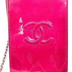 Pre Owned Chanel Pink CC Patent Phone Holder Crossbody