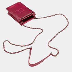 Pre Owned Chanel Pink CC Patent Phone Holder Crossbody