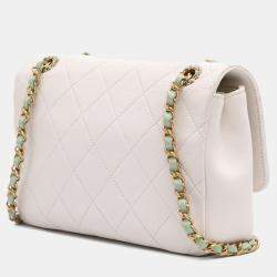 Pre Owned Chanel Blue/White CC Quilted Calfskin Single Flap