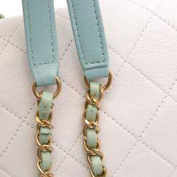 Pre Owned Chanel Blue/White CC Quilted Calfskin Single Flap