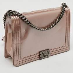 Chanel Beige Patent Leather Large Reverso Boy Flap Bag