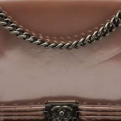 Chanel Beige Patent Leather Large Reverso Boy Flap Bag