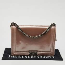 Chanel Beige Patent Leather Large Reverso Boy Flap Bag