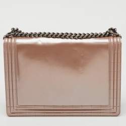 Chanel Beige Patent Leather Large Reverso Boy Flap Bag