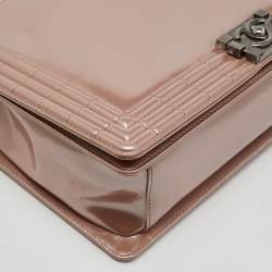 Chanel Beige Patent Leather Large Reverso Boy Flap Bag