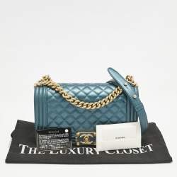 Chanel Metallic Green Quilted Leather Medium Boy Flap Bag