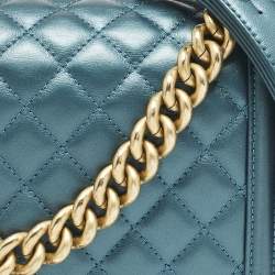 Chanel Metallic Green Quilted Leather Medium Boy Flap Bag