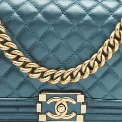 Chanel Metallic Green Quilted Leather Medium Boy Flap Bag