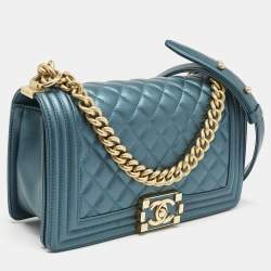 Chanel Metallic Green Quilted Leather Medium Boy Flap Bag
