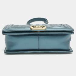 Chanel Metallic Green Quilted Leather Medium Boy Flap Bag