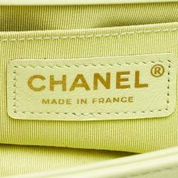 Chanel Yellow Green Chevron Leather Small Boy Flap Bag