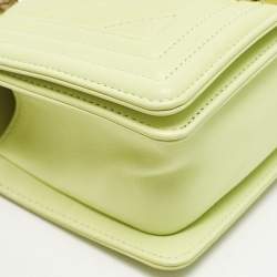 Chanel Yellow Green Chevron Leather Small Boy Flap Bag