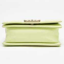 Chanel Yellow Green Chevron Leather Small Boy Flap Bag