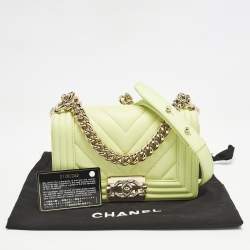 Chanel Yellow Green Chevron Leather Small Boy Flap Bag