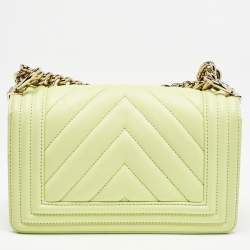 Chanel Yellow Green Chevron Leather Small Boy Flap Bag