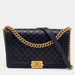 Chanel Navy Blue Quilted Leather New Medium Boy Flap Bag