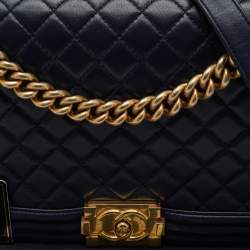 Chanel Navy Blue Quilted Leather New Medium Boy Flap Bag