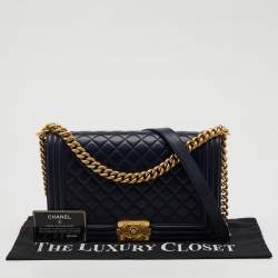 Chanel Navy Blue Quilted Leather New Medium Boy Flap Bag