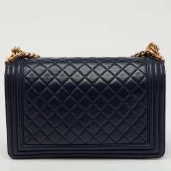 Chanel Navy Blue Quilted Leather New Medium Boy Flap Bag