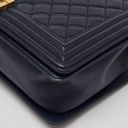 Chanel Navy Blue Quilted Leather New Medium Boy Flap Bag