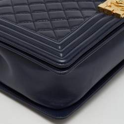Chanel Navy Blue Quilted Leather New Medium Boy Flap Bag