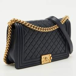Chanel Navy Blue Quilted Leather New Medium Boy Flap Bag