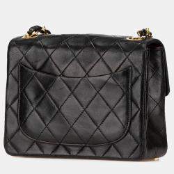 Pre Owned Chanel Black Mini Square Classic Lambskin Single Flap