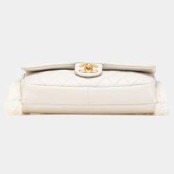Pre Owned Chanel White Quilted Lambskin and Shearling CC Muff Flap