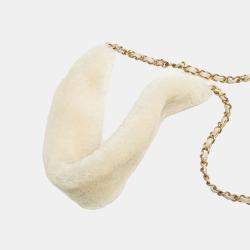 Pre Owned Chanel White Quilted Lambskin and Shearling CC Muff Flap