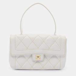 Chanel White Leather  Wild Stitch CC Coco Top Handle bag 