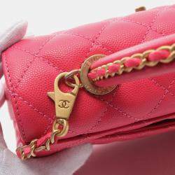 Chanel Pink Leather Top Handle Flap Bag