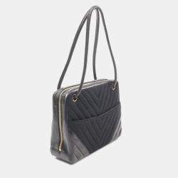 Chanel Black Chevron Lambskin and Jersey Shoulder Bag